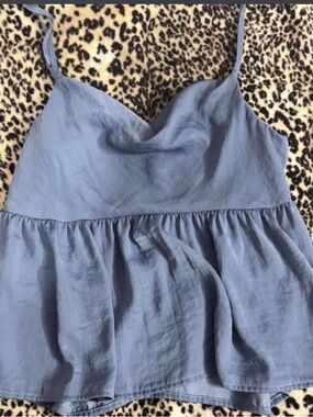 American Eagle Outfitters Blue Satin Tank Top